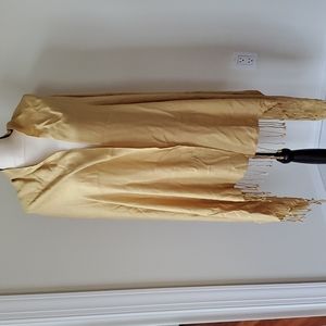 Golden Color Large Soft Scarf with Fringe at Edges